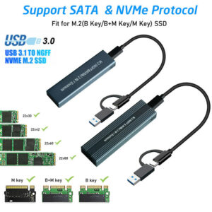 NGFF SATA / NVME M.2 SATA SSD USB 3.1 Enclosure Converter External Drive Case Adapter