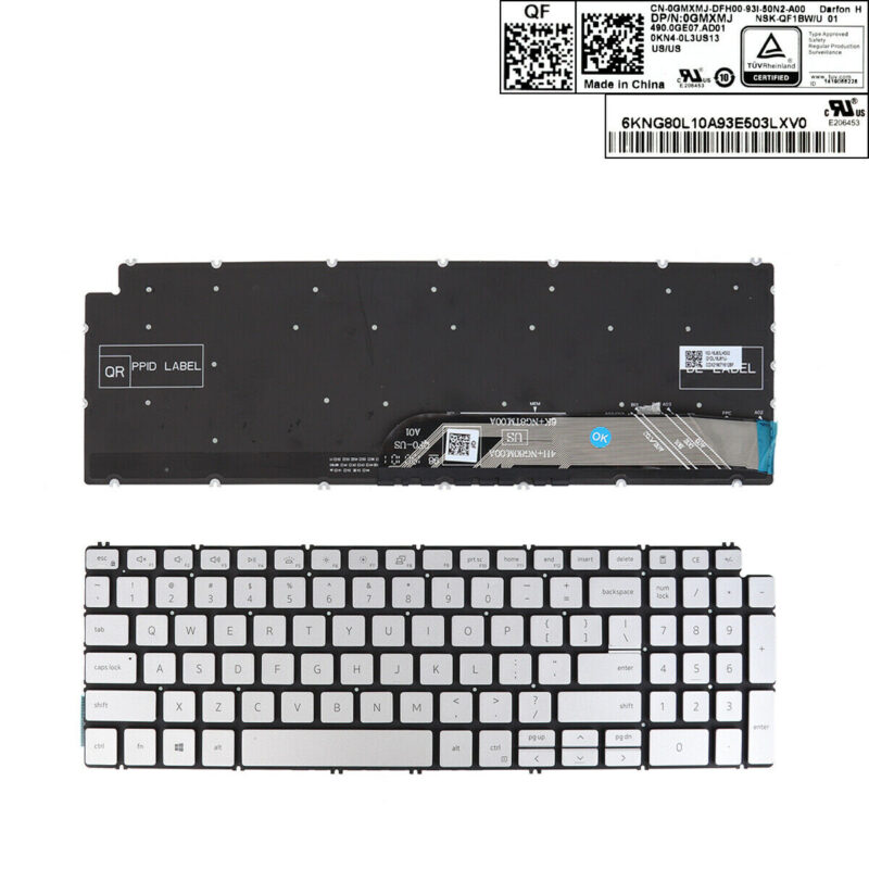 Laptop Keyboard Dell Inspiron 15 7590 5584 5590 5593 5594 5598 Silver Backlit