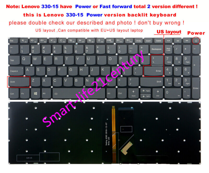Laptop Keyboard for Lenovo 330S-15IKB 720S-15IKB Power Key