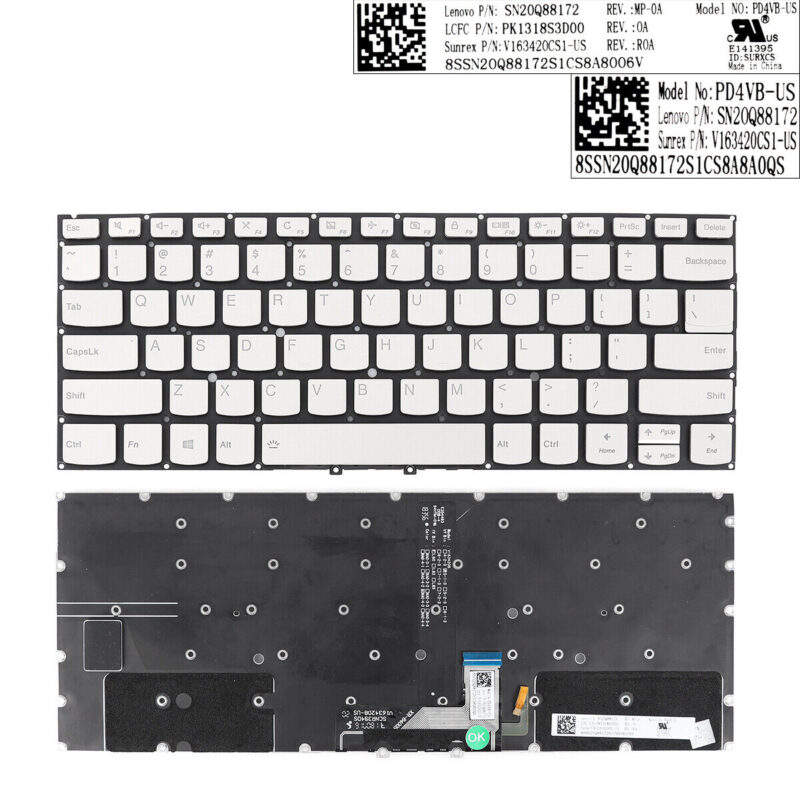 US Keyboard for Lenovo Yoga C930-13 C930-13IKB SILVER (Backlit)