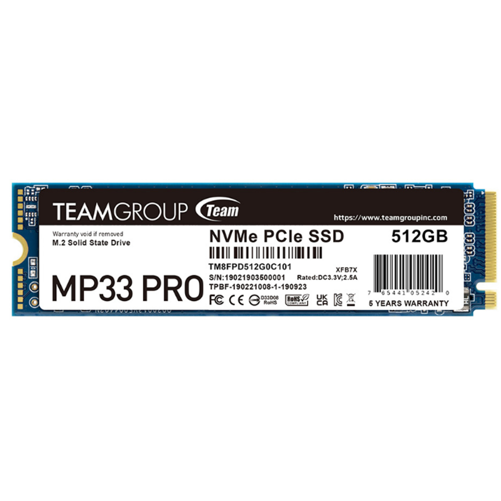 TEAMGROUP MP33 PRO M.2 2280 512GB PCIe 3.0 x4 NVMe SSD R/W 2400/2100 MB/s